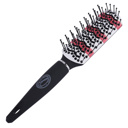 Discover our innovative 7 Pin Hairbrush, featuring thermochromic technology that changes color to prevent heat damage. With volume-creating air vents, a ceramic base, and zig-zag positioned pins for gentle detangling, this brush is ideal for styling short to medium hair and managing frizz on longer sections.