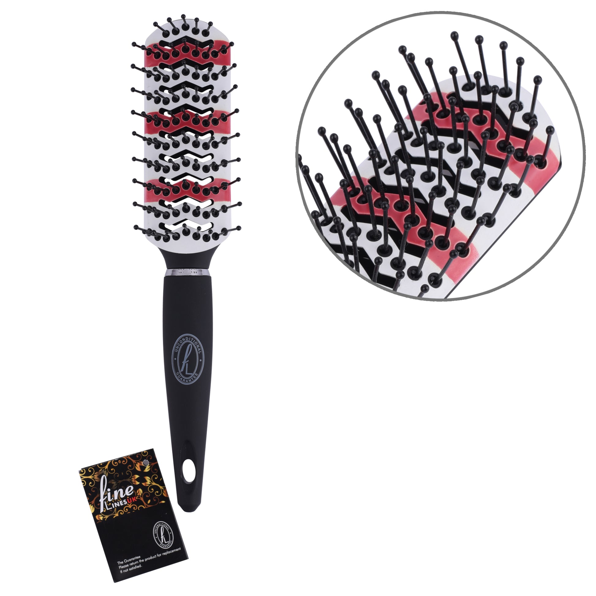 Discover our innovative 7 Pin Hairbrush, featuring thermochromic technology that changes color to prevent heat damage. With volume-creating air vents, a ceramic base, and zig-zag positioned pins for gentle detangling, this brush is ideal for styling short to medium hair and managing frizz on longer sections.